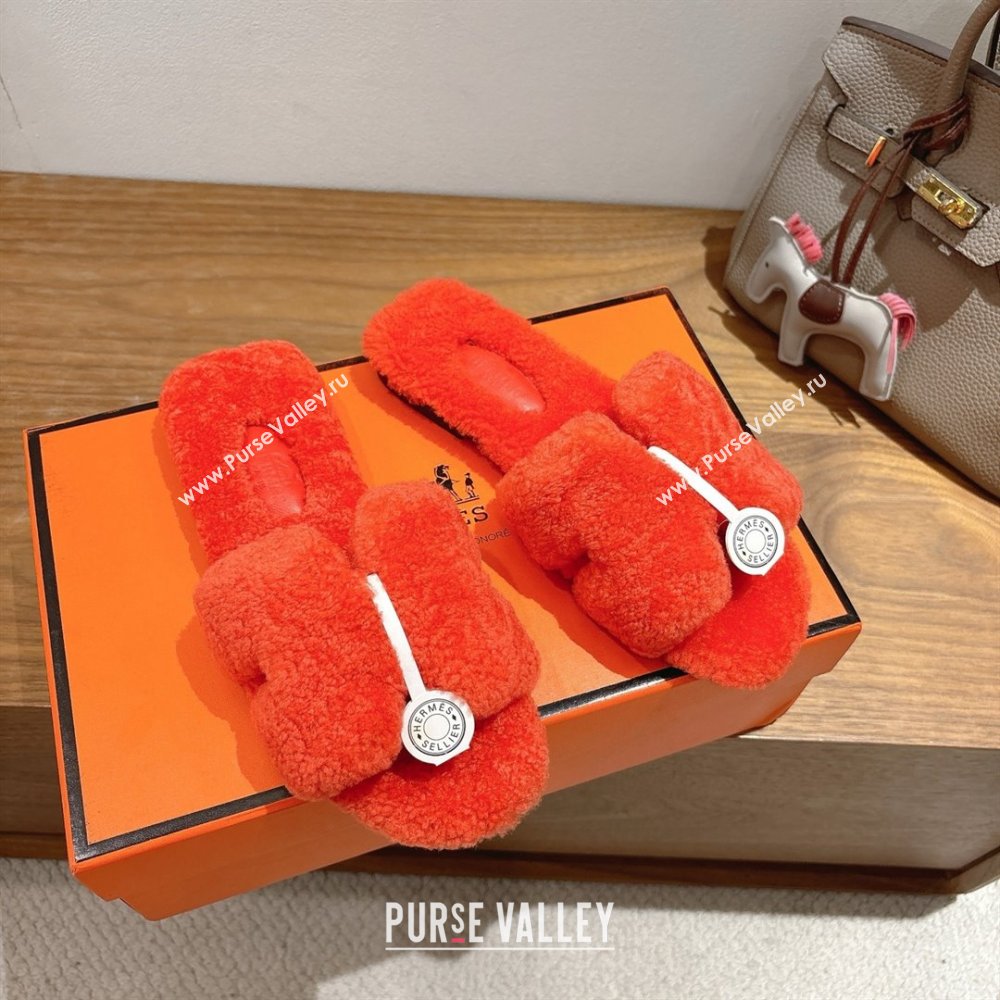 Hermes Oran Sandals in Shearling Wool H101607 Orange 2025 (XC-25101607)