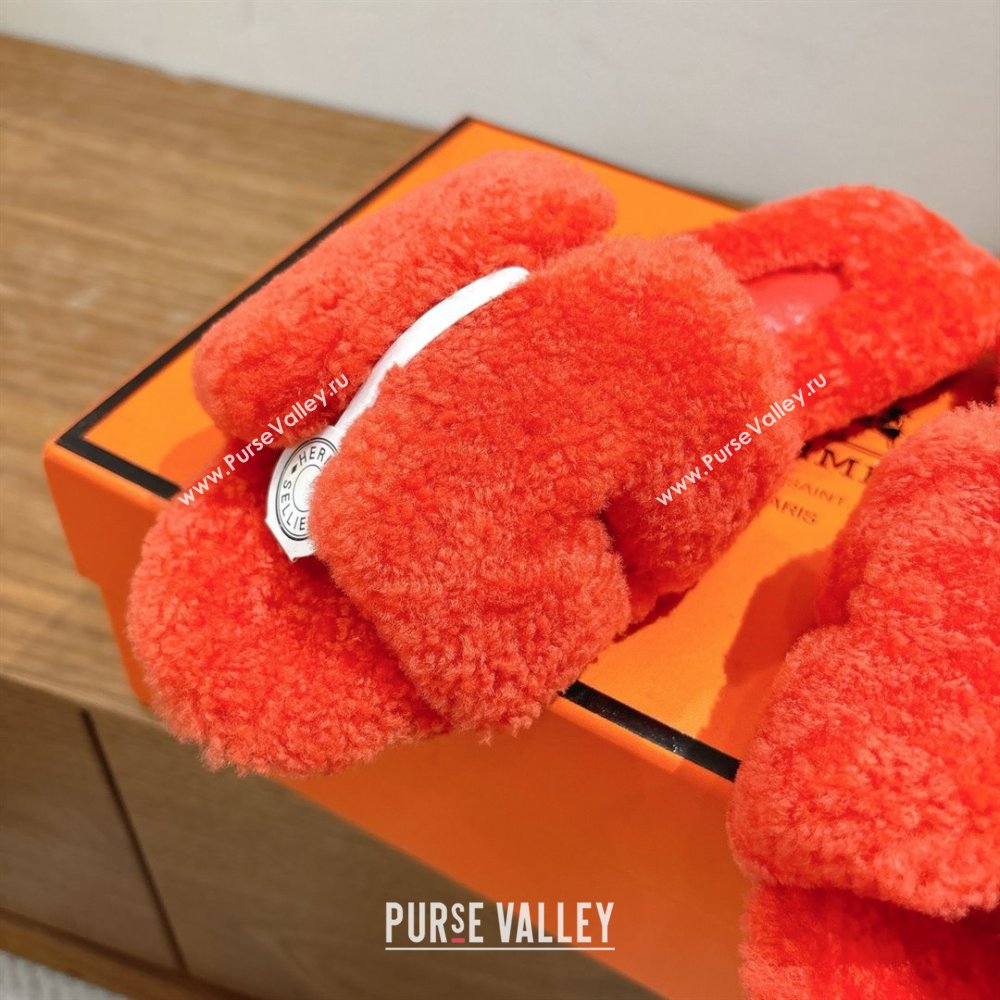 Hermes Oran Sandals in Shearling Wool H101607 Orange 2025 (XC-25101607)