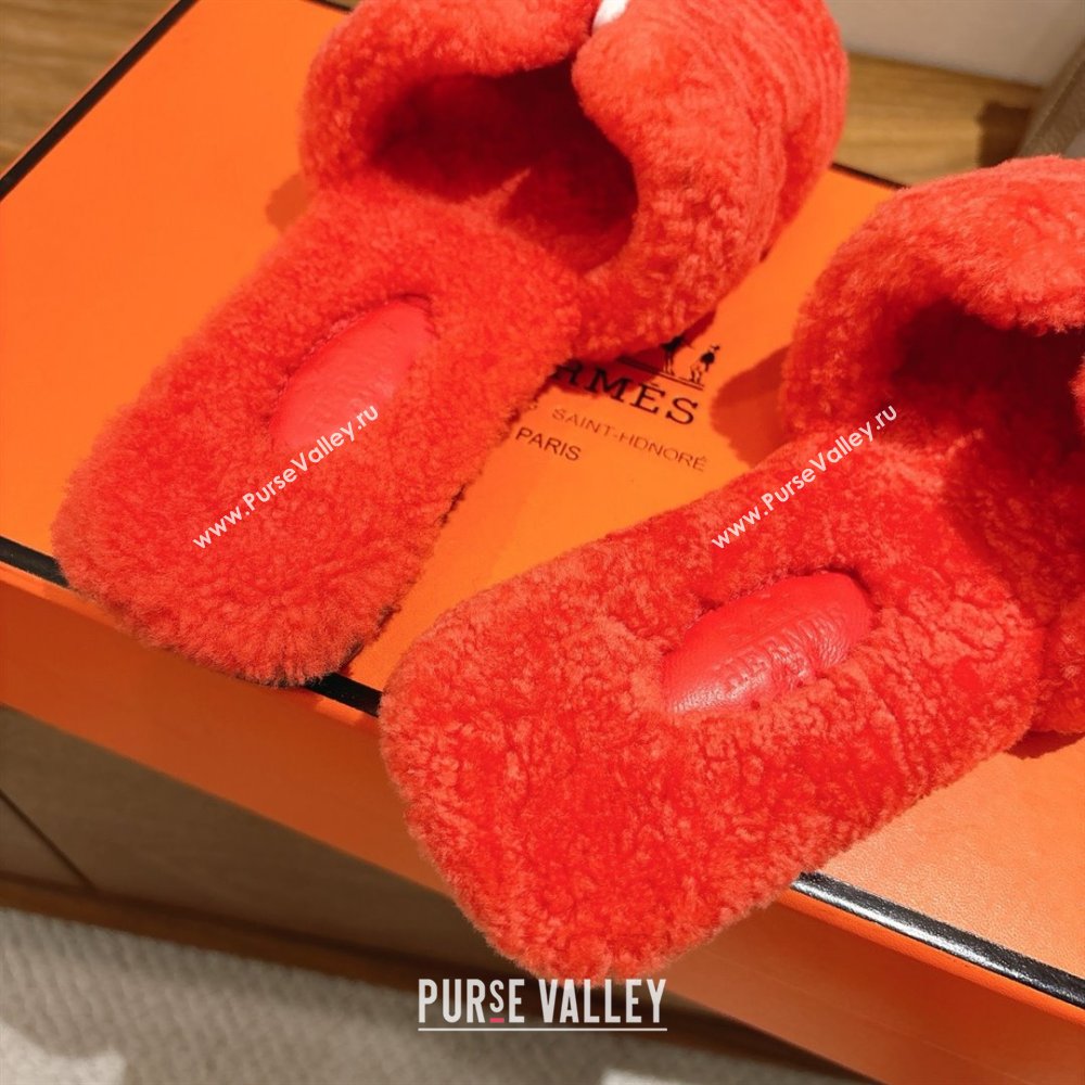 Hermes Oran Sandals in Shearling Wool H101607 Orange 2025 (XC-25101607)