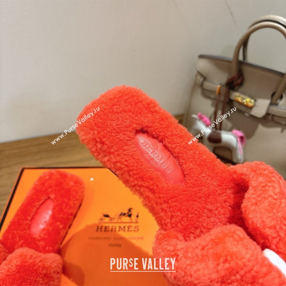 Hermes Oran Sandals in Shearling Wool H101607 Orange 2025 (XC-25101607)