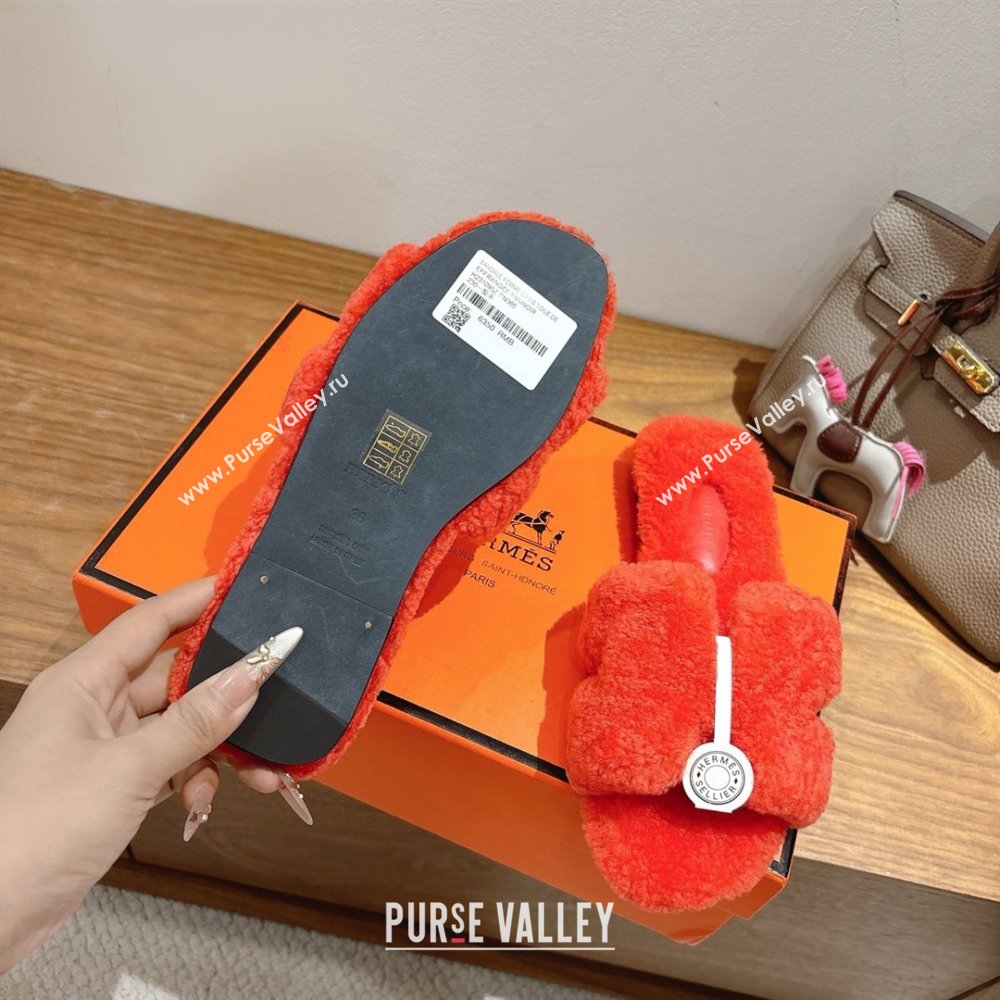 Hermes Oran Sandals in Shearling Wool H101607 Orange 2025 (XC-25101607)