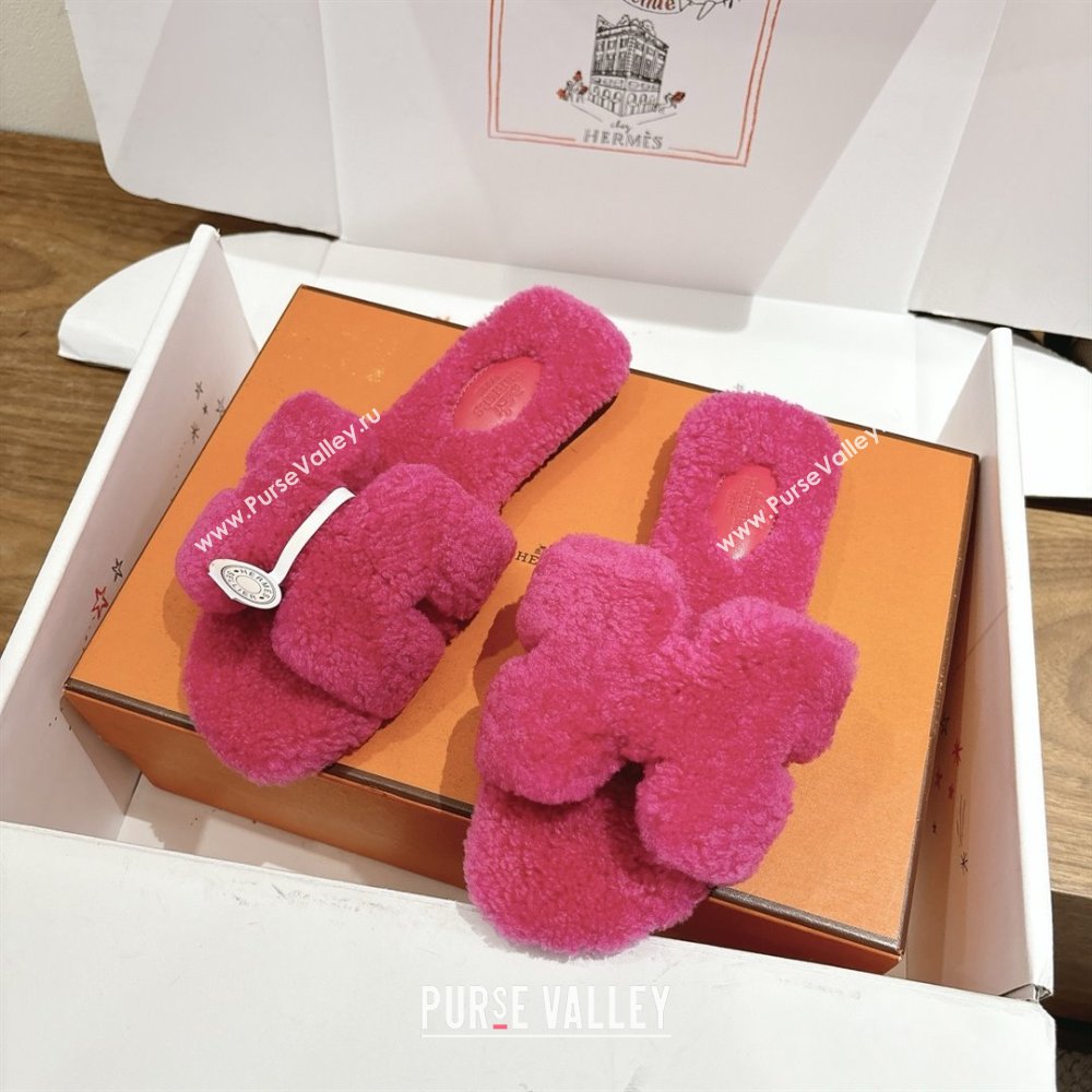 Hermes Oran Sandals in Shearling Wool H101609 Rosy 2025 (XC-25101609)