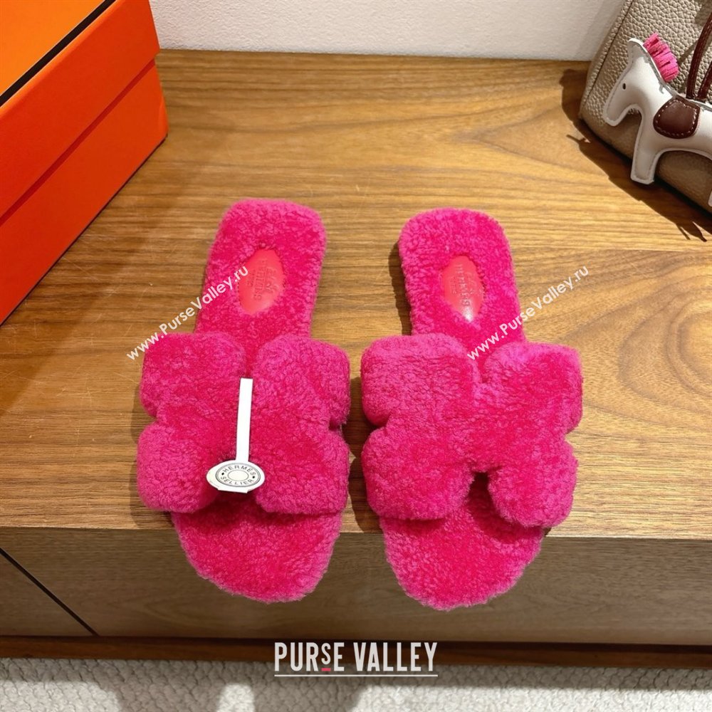 Hermes Oran Sandals in Shearling Wool H101609 Rosy 2025 (XC-25101609)