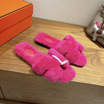 Hermes Oran Sandals in Shearling Wool H101609 Rosy 2025 (XC-25101609)