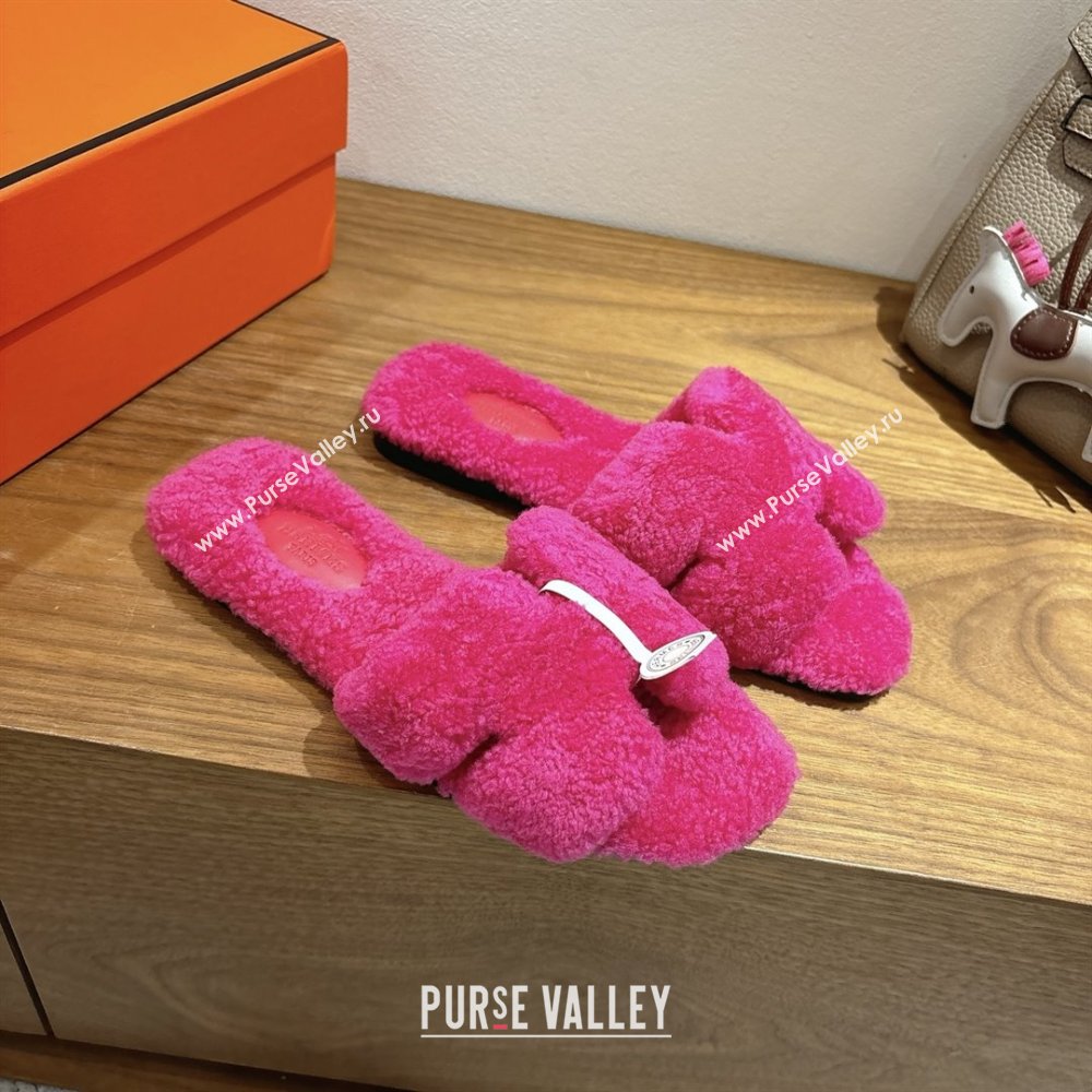 Hermes Oran Sandals in Shearling Wool H101609 Rosy 2025 (XC-25101609)