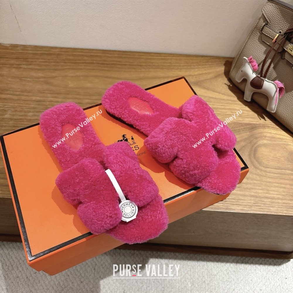 Hermes Oran Sandals in Shearling Wool H101609 Rosy 2025 (XC-25101609)