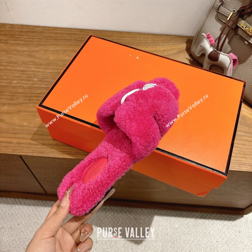 Hermes Oran Sandals in Shearling Wool H101609 Rosy 2025 (XC-25101609)