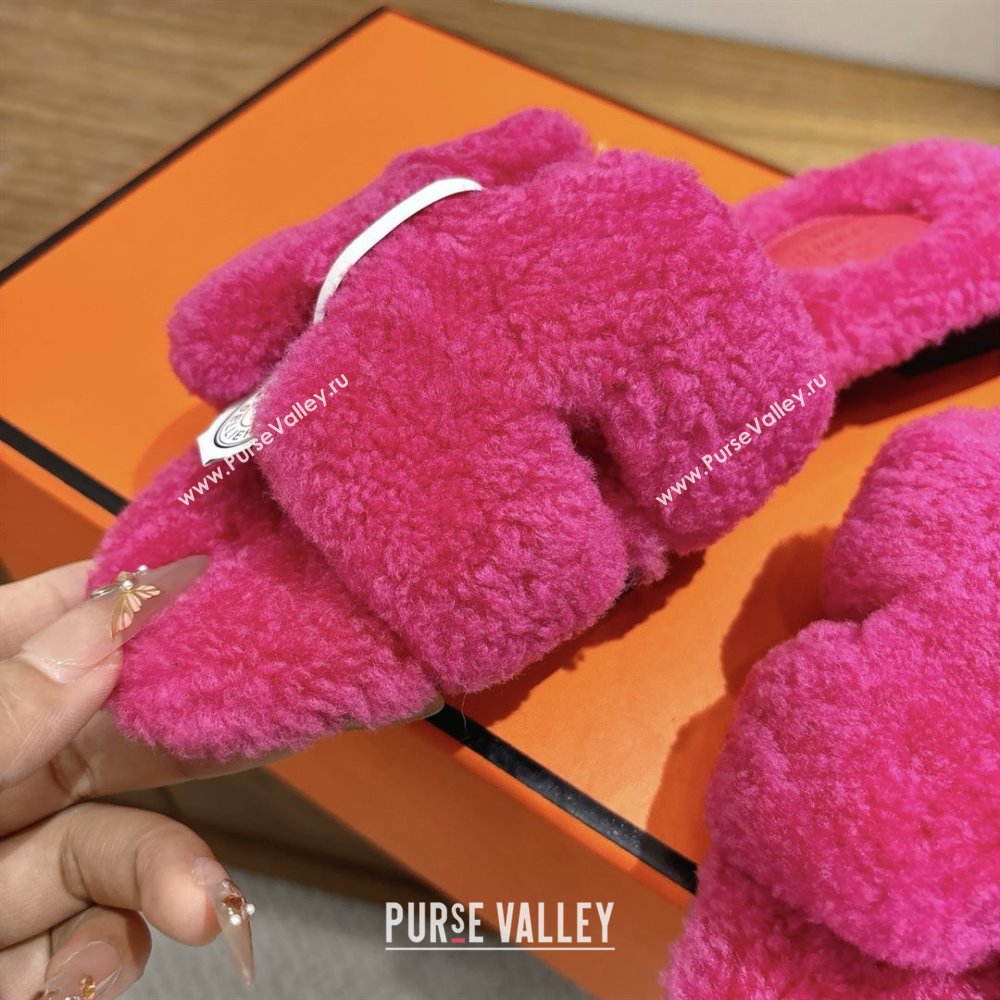 Hermes Oran Sandals in Shearling Wool H101609 Rosy 2025 (XC-25101609)
