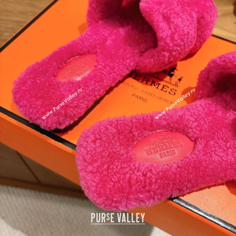 Hermes Oran Sandals in Shearling Wool H101609 Rosy 2025 (XC-25101609)