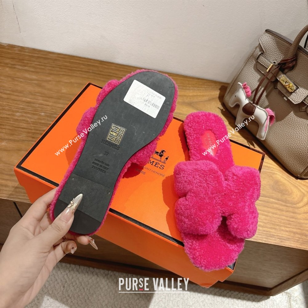 Hermes Oran Sandals in Shearling Wool H101609 Rosy 2025 (XC-25101609)