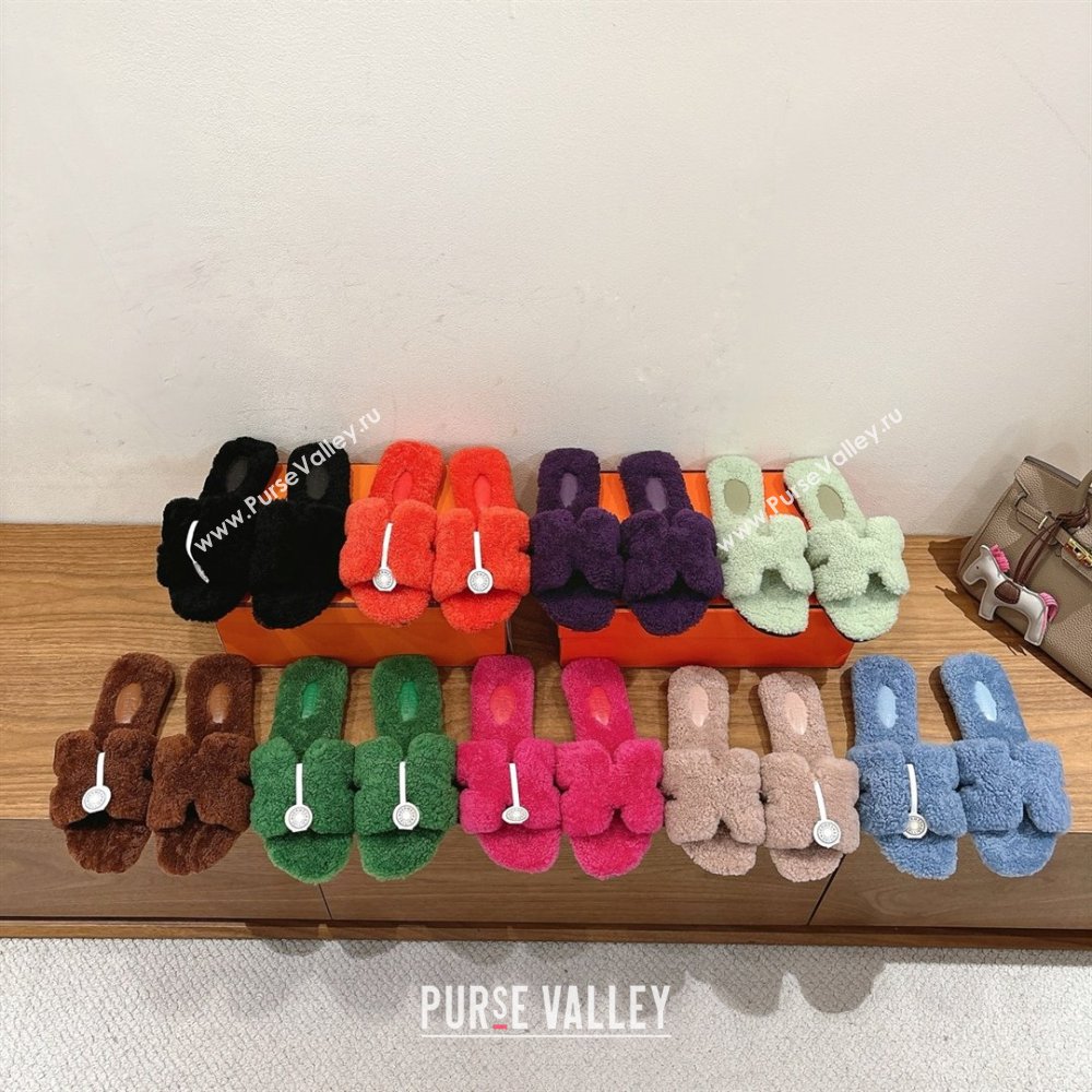 Hermes Oran Sandals in Shearling Wool H101609 Rosy 2025 (XC-25101609)