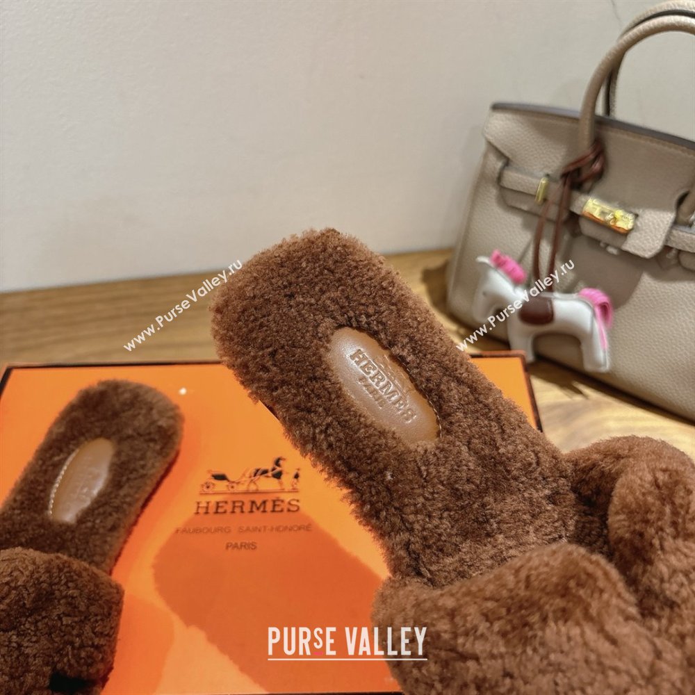 Hermes Oran Sandals in Shearling Wool H101601 Brown 2025 (XC-25101601)