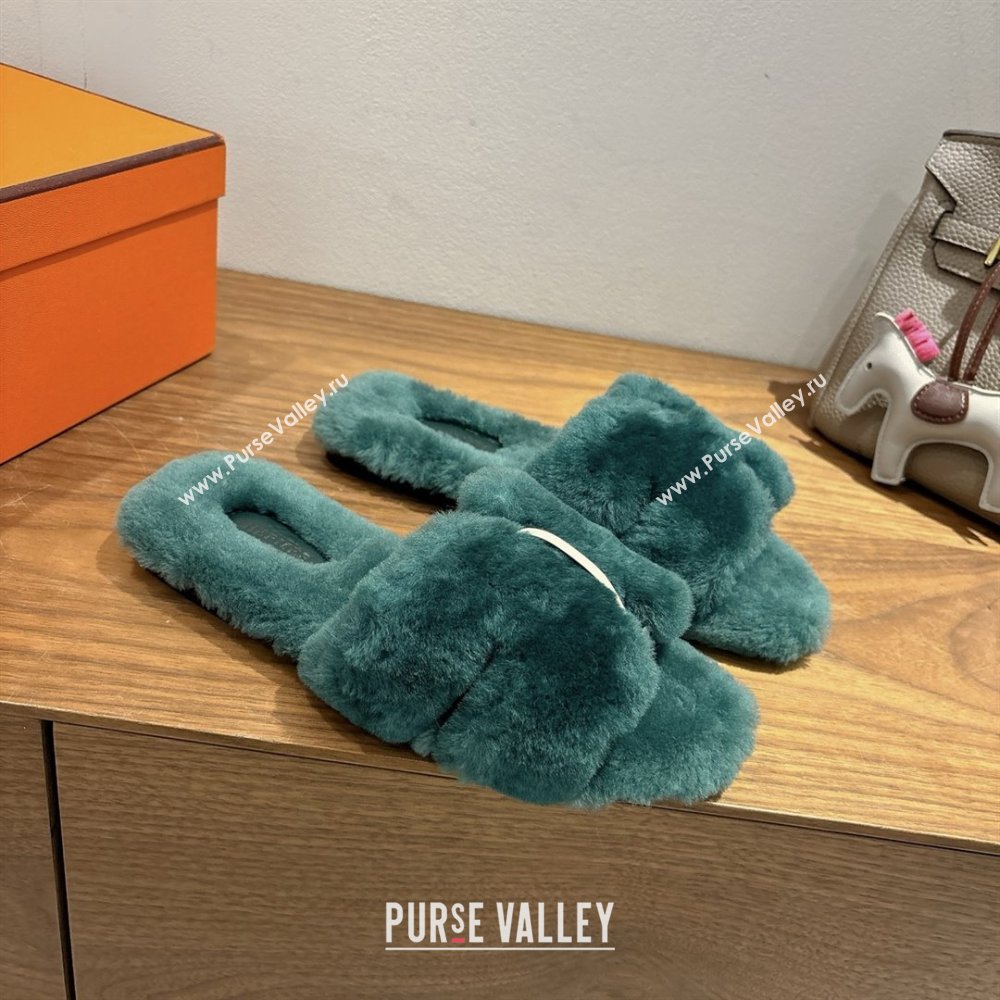 Hermes Oran Sandals in Shearling Wool H101611 Green 2025 (XC-25101611)