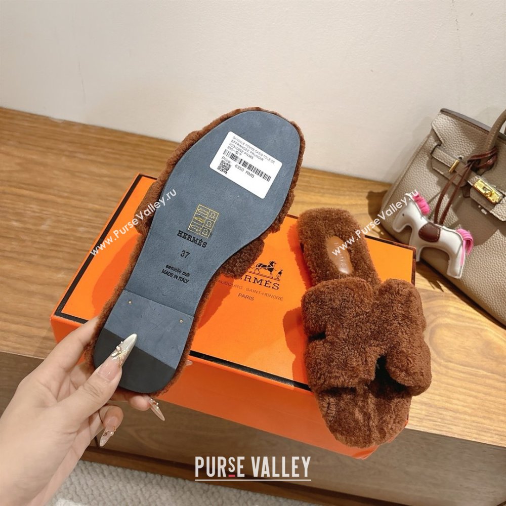 Hermes Oran Sandals in Shearling Wool H101601 Brown 2025 (XC-25101601)