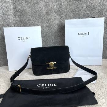 Celine Classique Triomphe Shoulder Bag in Suede Black 2025 187363 (BL-25102402)