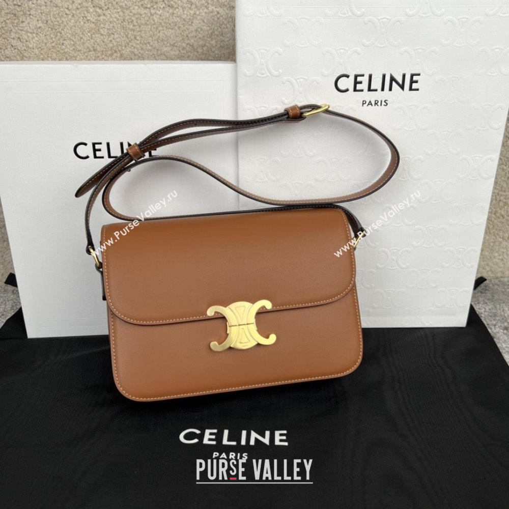 Celine Classique Triomphe Bag in Shiny Calfskin 187363 Brown 2025 (BL-25102416)