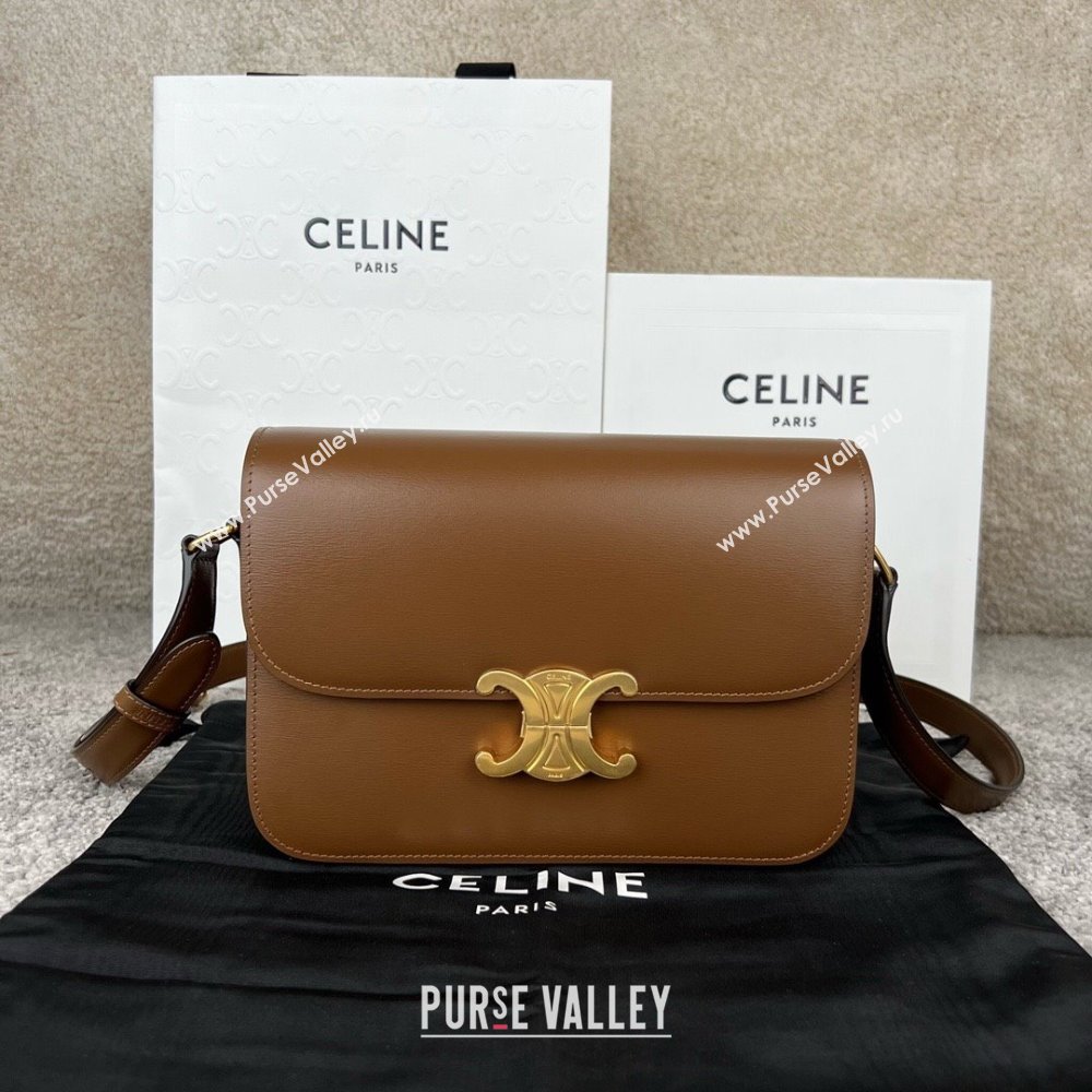 Celine Classique Triomphe Bag in Shiny Calfskin 187363 Khaki Brown 2025 (BL-25102420)