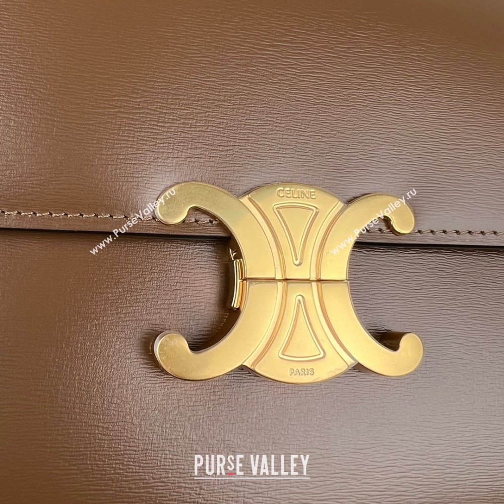 Celine Classique Triomphe Bag in Shiny Calfskin 187363 Khaki Brown 2025 (BL-25102420)