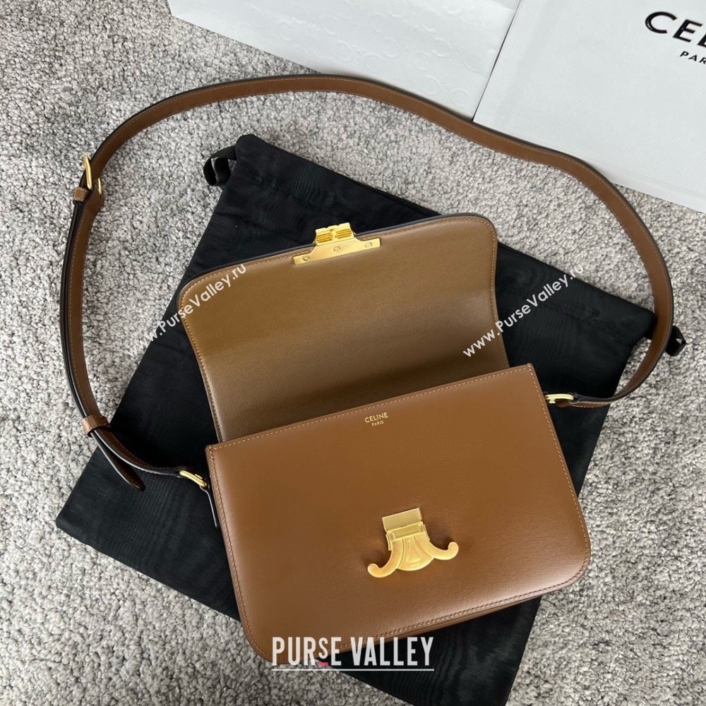 Celine Classique Triomphe Bag in Shiny Calfskin 187363 Khaki Brown 2025 (BL-25102420)