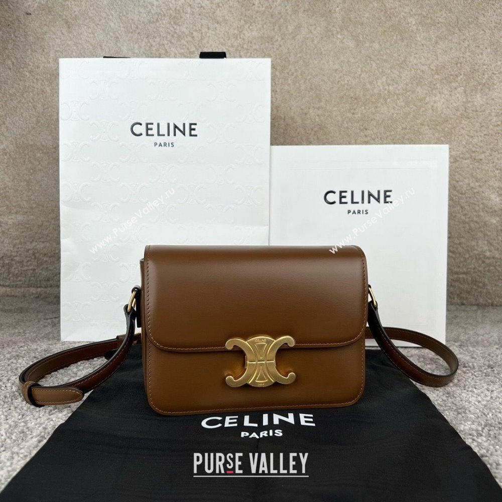 Celine Teen Triomphe Bag in Shiny Calfskin 188423 Khaki Brown 2025 (BL-25102419)