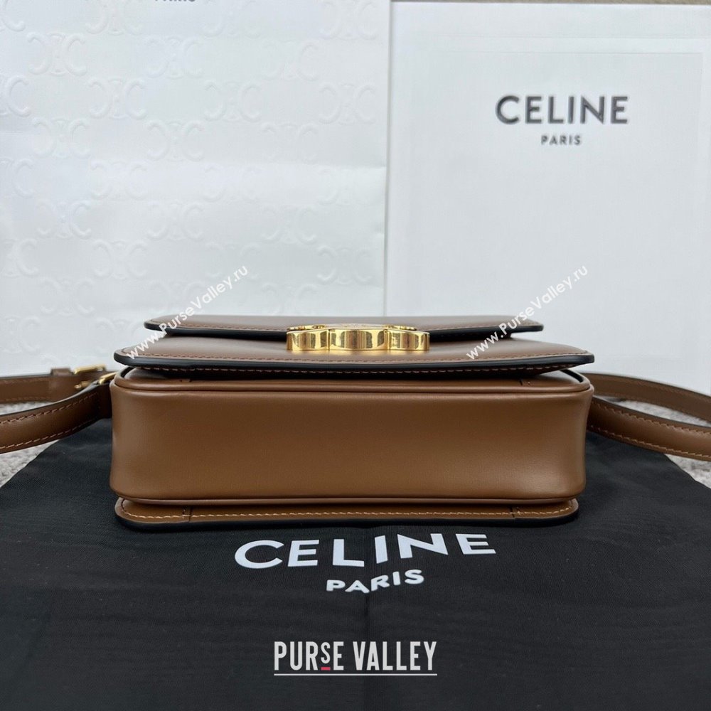 Celine Teen Triomphe Bag in Shiny Calfskin 188423 Khaki Brown 2025 (BL-25102419)