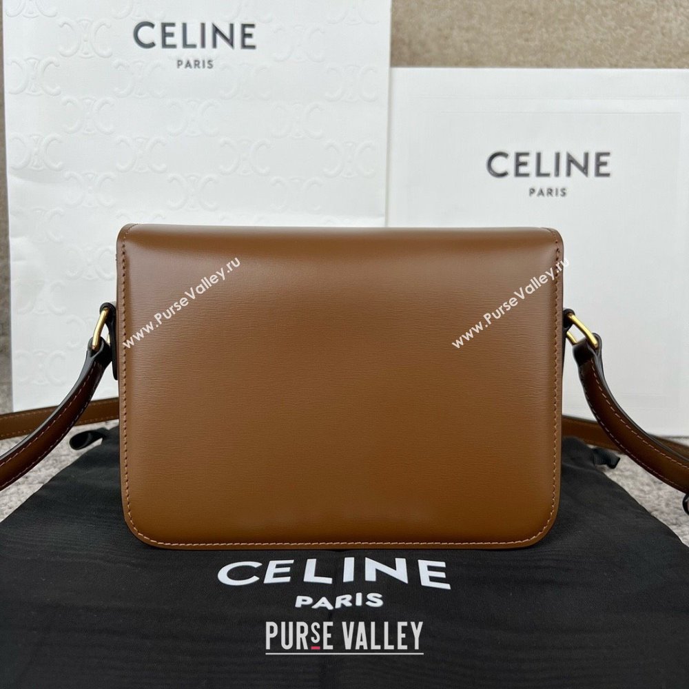 Celine Teen Triomphe Bag in Shiny Calfskin 188423 Khaki Brown 2025 (BL-25102419)