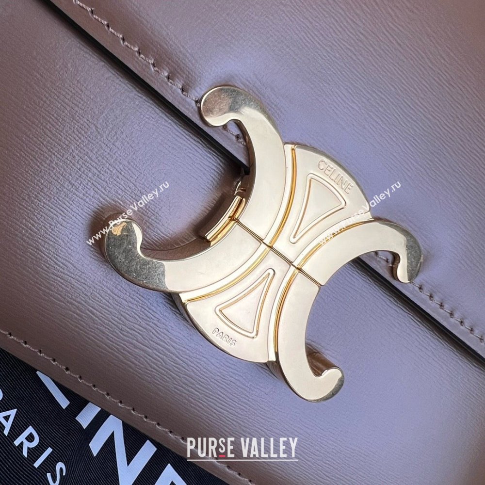 Celine Teen Triomphe Bag in Shiny Calfskin 188423 Khaki Brown 2025 (BL-25102419)