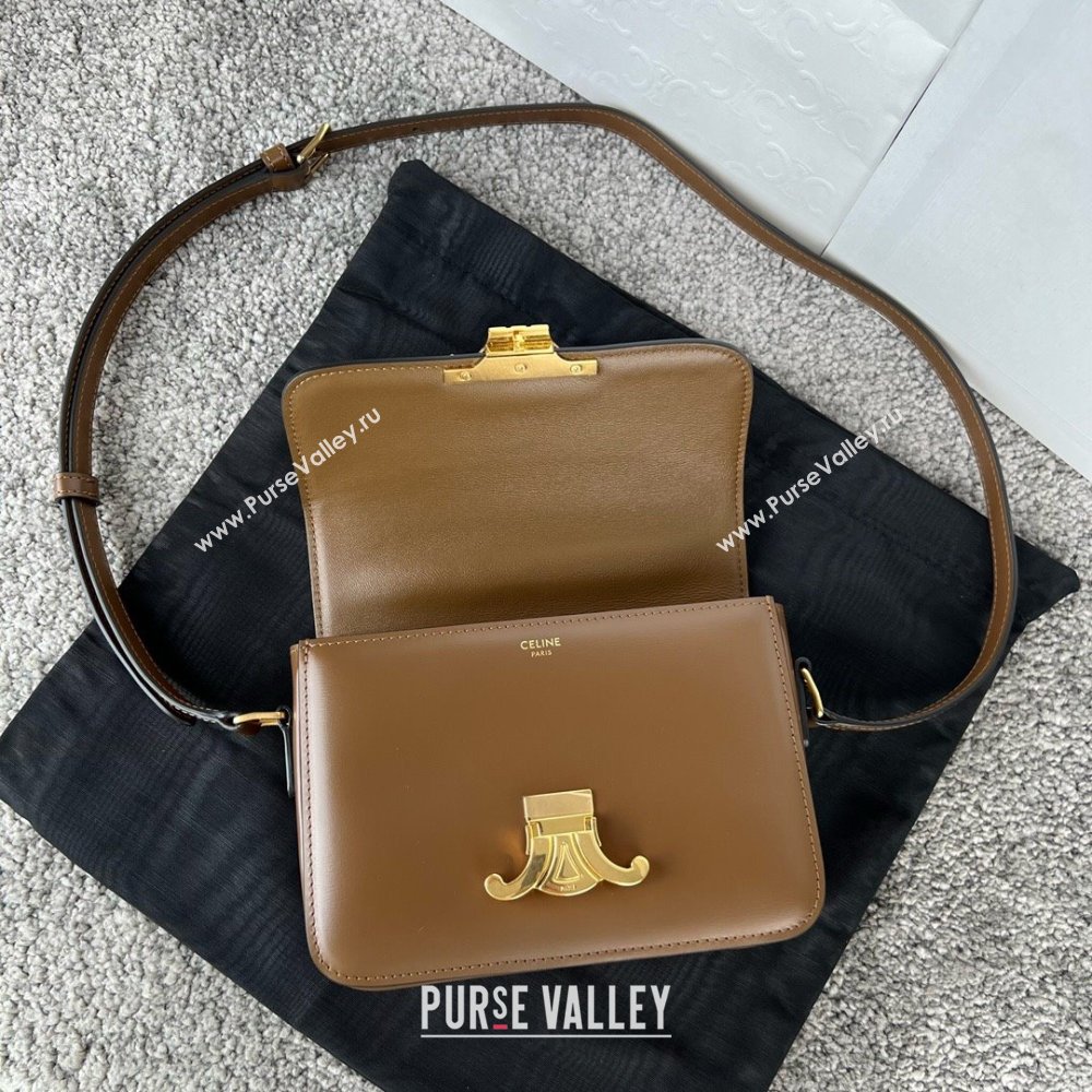 Celine Teen Triomphe Bag in Shiny Calfskin 188423 Khaki Brown 2025 (BL-25102419)