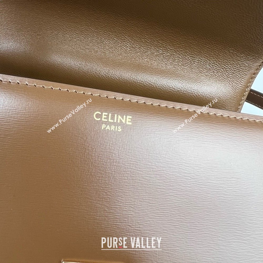 Celine Teen Triomphe Bag in Shiny Calfskin 188423 Khaki Brown 2025 (BL-25102419)
