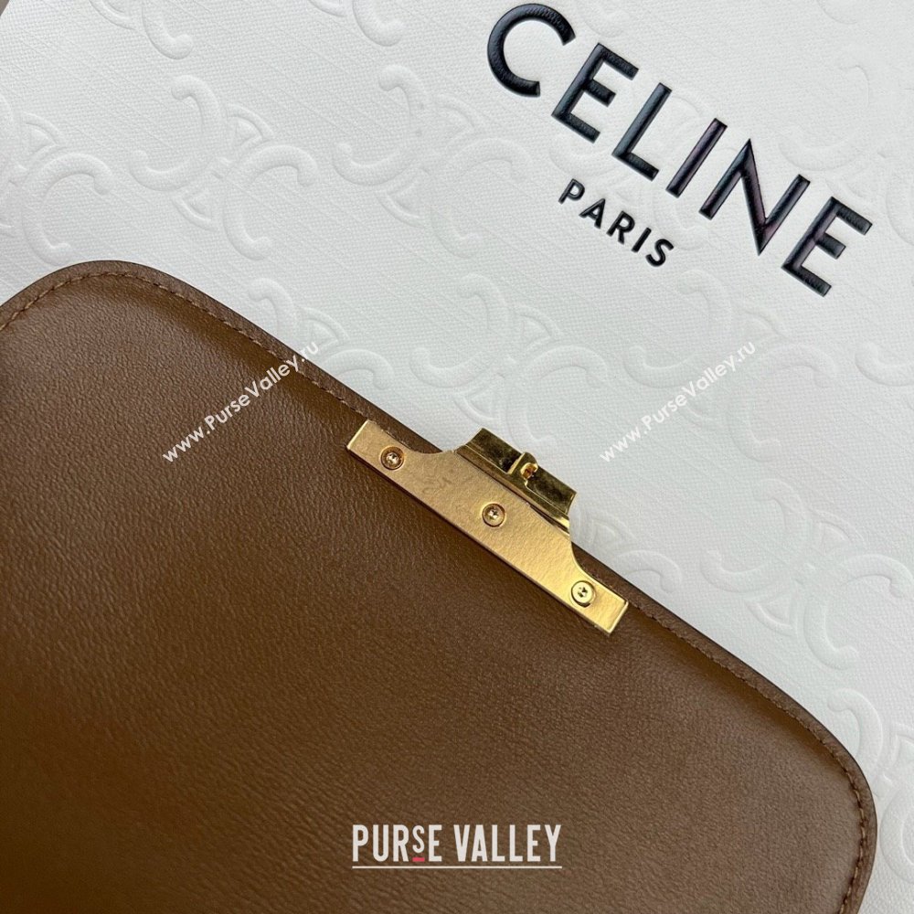 Celine Teen Triomphe Bag in Shiny Calfskin 188423 Khaki Brown 2025 (BL-25102419)