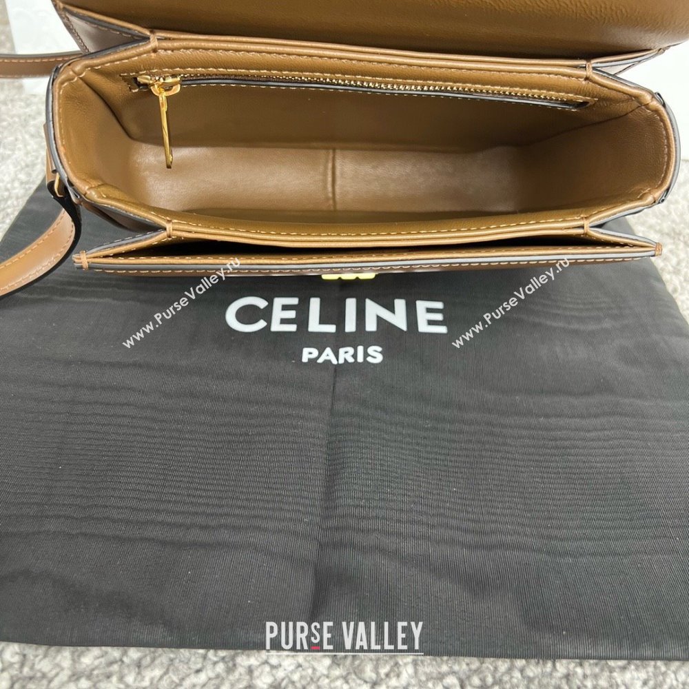 Celine Teen Triomphe Bag in Shiny Calfskin 188423 Khaki Brown 2025 (BL-25102419)