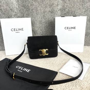 Celine Teen Classique Triomphe Shoulder Bag in Suede Black 2025 188423 (BL-25102401)