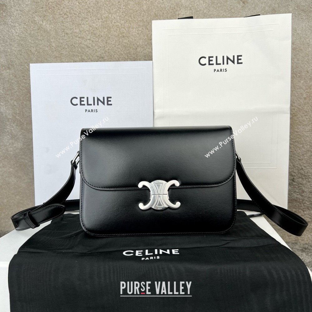 Celine Classique Triomphe Bag in Shiny Calfskin 187363 Black/Silver 2025 (BL-25102424)