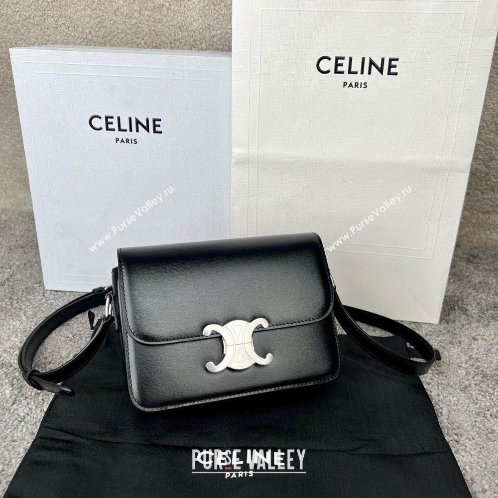 Celine Teen Triomphe Bag in Shiny Calfskin 188423 Black/Silver 2025 (BL-25102423)
