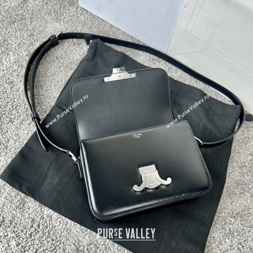 Celine Teen Triomphe Bag in Shiny Calfskin 188423 Black/Silver 2025 (BL-25102423)