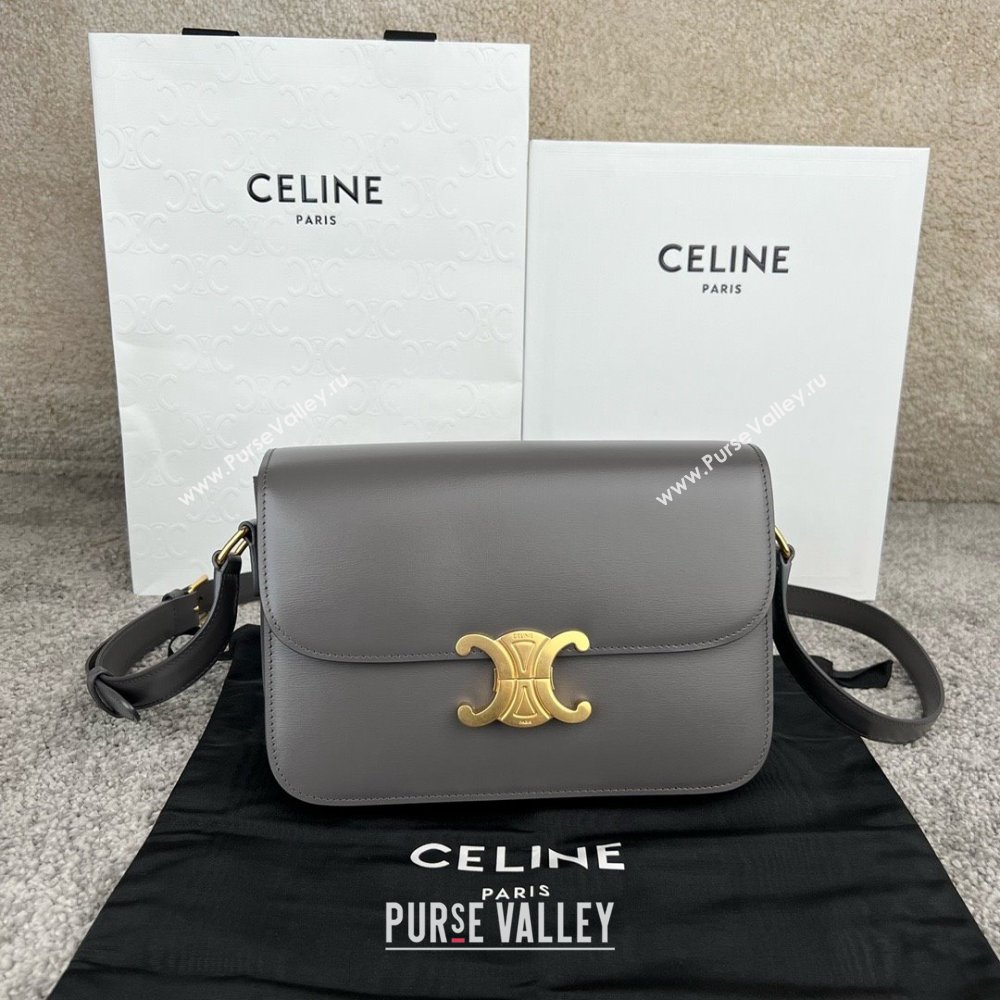 Celine Classique Triomphe Bag in Shiny Calfskin 187363 Lava Grey 2025 (BL-25102426)