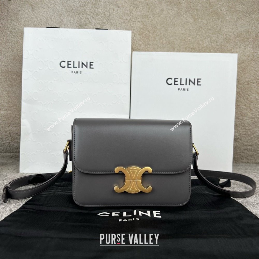 Celine Teen Triomphe Bag in Shiny Calfskin 188423 Lava Grey 2025 (BL-25102425)