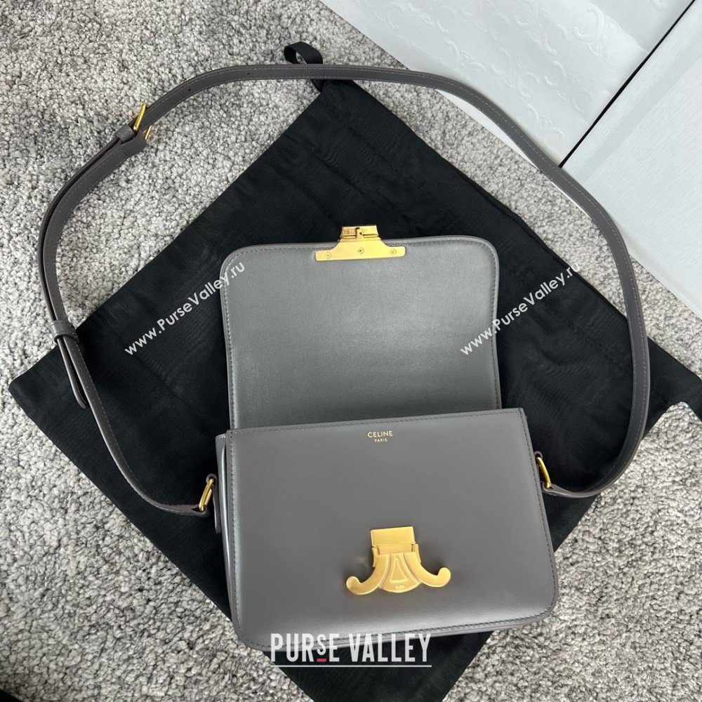Celine Teen Triomphe Bag in Shiny Calfskin 188423 Lava Grey 2025 (BL-25102425)