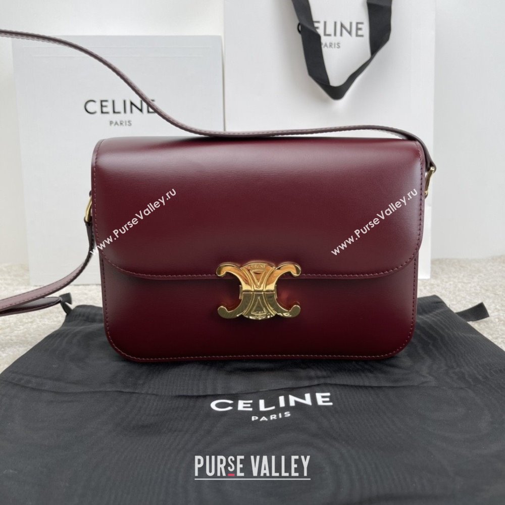 Celine Classique Triomphe Bag in Shiny Calfskin 187363 Burgundy 2025 (BL-25102433)