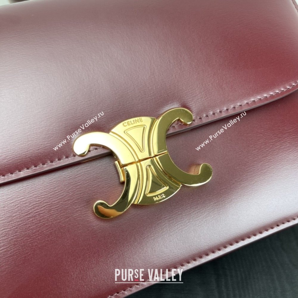 Celine Classique Triomphe Bag in Shiny Calfskin 187363 Burgundy 2025 (BL-25102433)