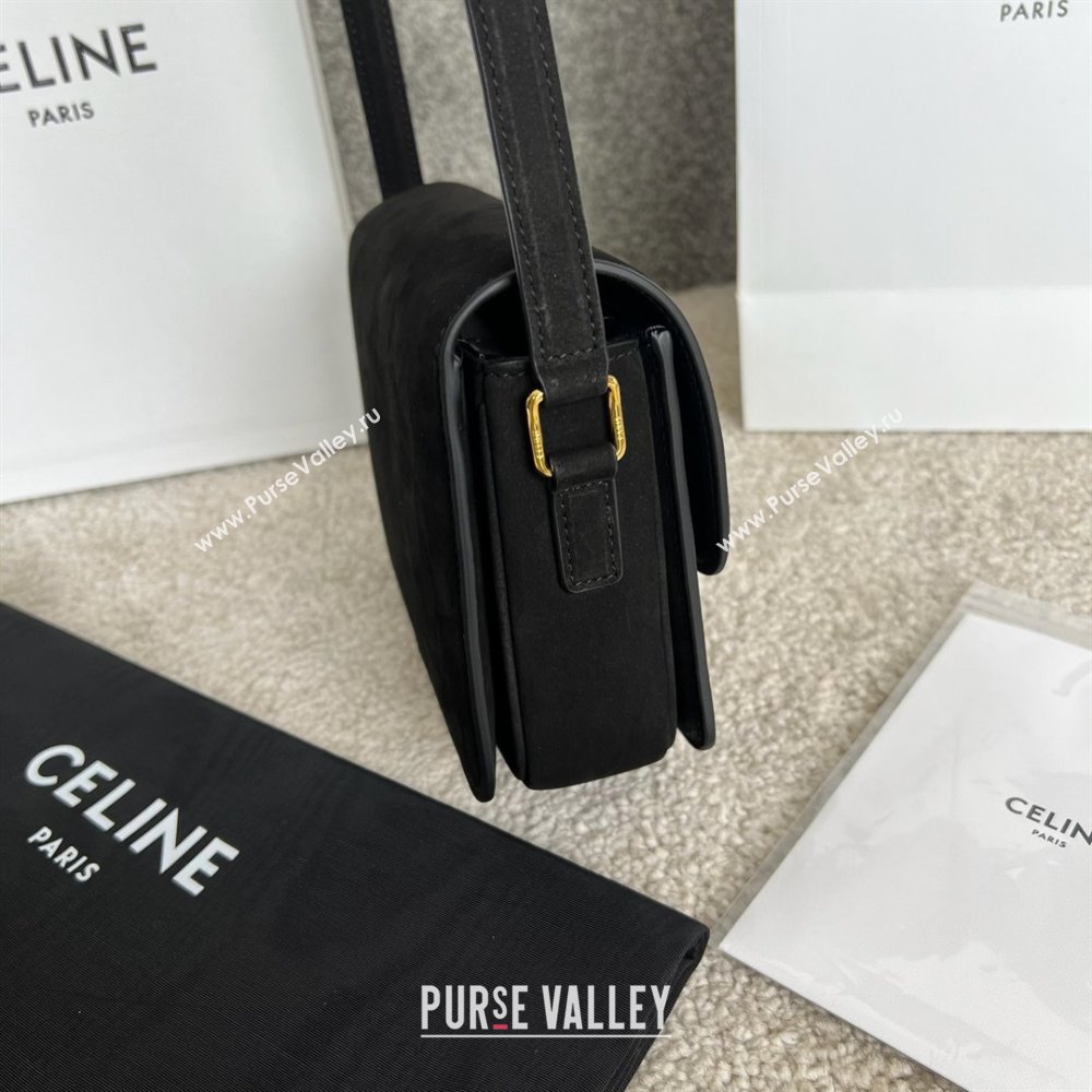 Celine Teen Classique Triomphe Shoulder Bag in Suede Black 2025 188423 (BL-25102401)