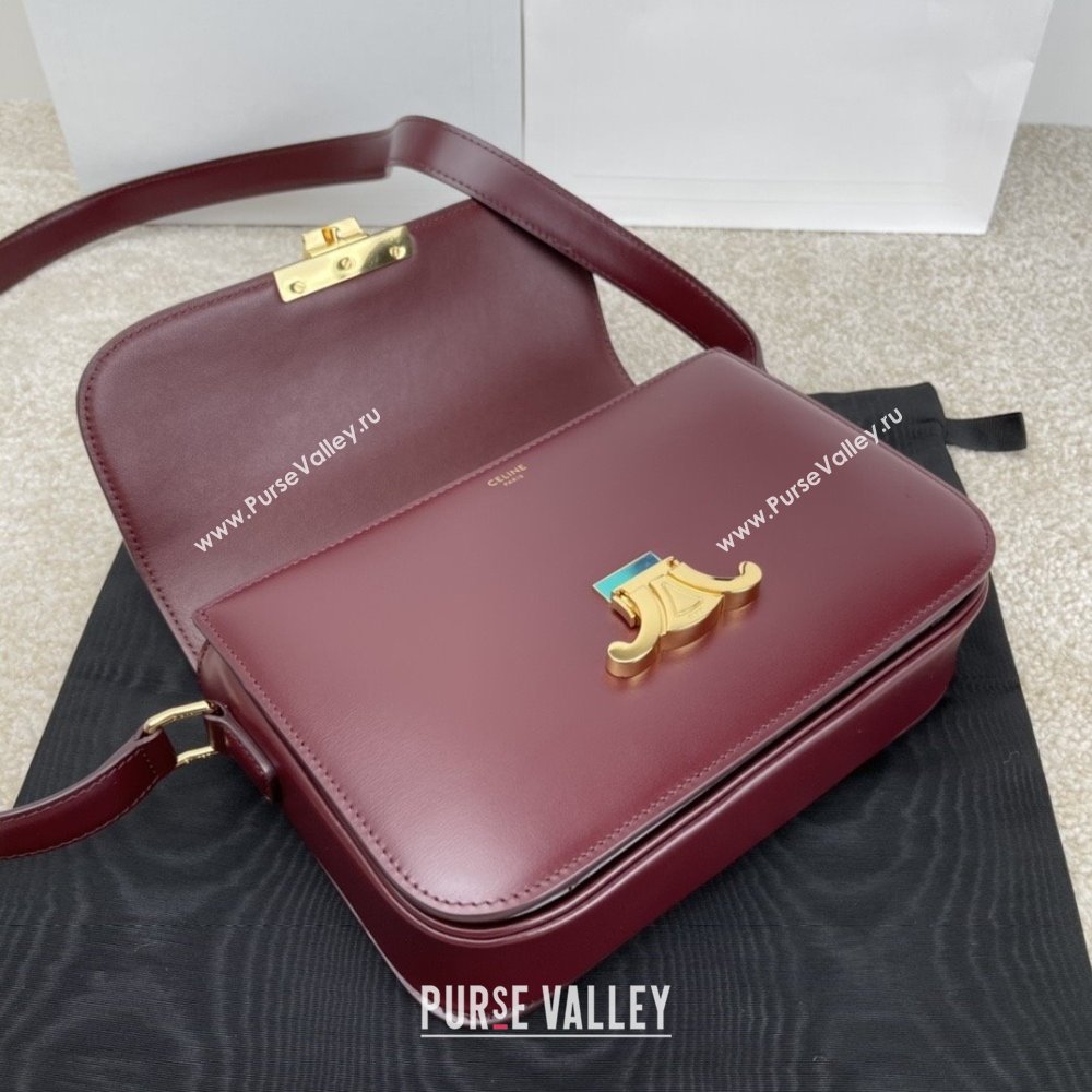 Celine Classique Triomphe Bag in Shiny Calfskin 187363 Burgundy 2025 (BL-25102433)
