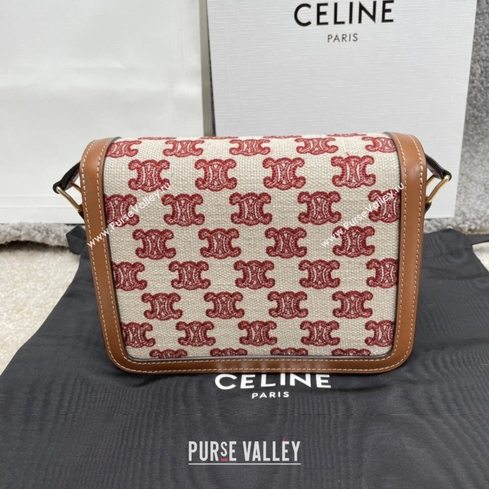 Celine Teen Triomphe Bag in Triomphe Embroidery Canvas Calfskin 188423 Brown/Red 2025 (BL-25102437)
