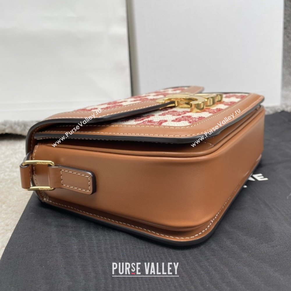 Celine Teen Triomphe Bag in Triomphe Embroidery Canvas Calfskin 188423 Brown/Red 2025 (BL-25102437)