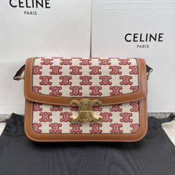 Celine Classique Triomphe Bag in Triomphe Embroidery Canvas Calfskin 187363 Brown/Red 2025 (BL-25102438)
