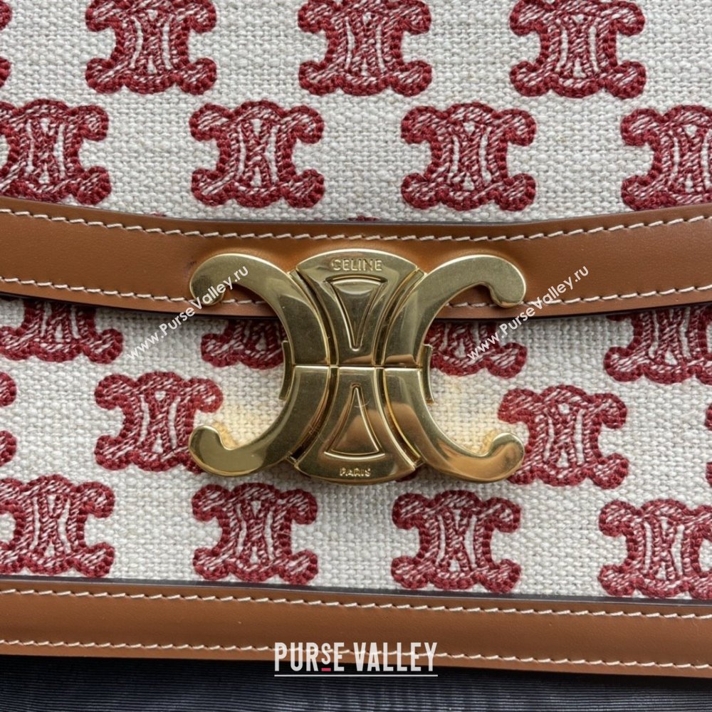 Celine Classique Triomphe Bag in Triomphe Embroidery Canvas Calfskin 187363 Brown/Red 2025 (BL-25102438)