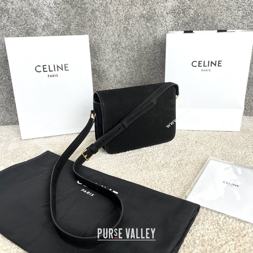 Celine Teen Classique Triomphe Shoulder Bag in Suede Black 2025 188423 (BL-25102401)