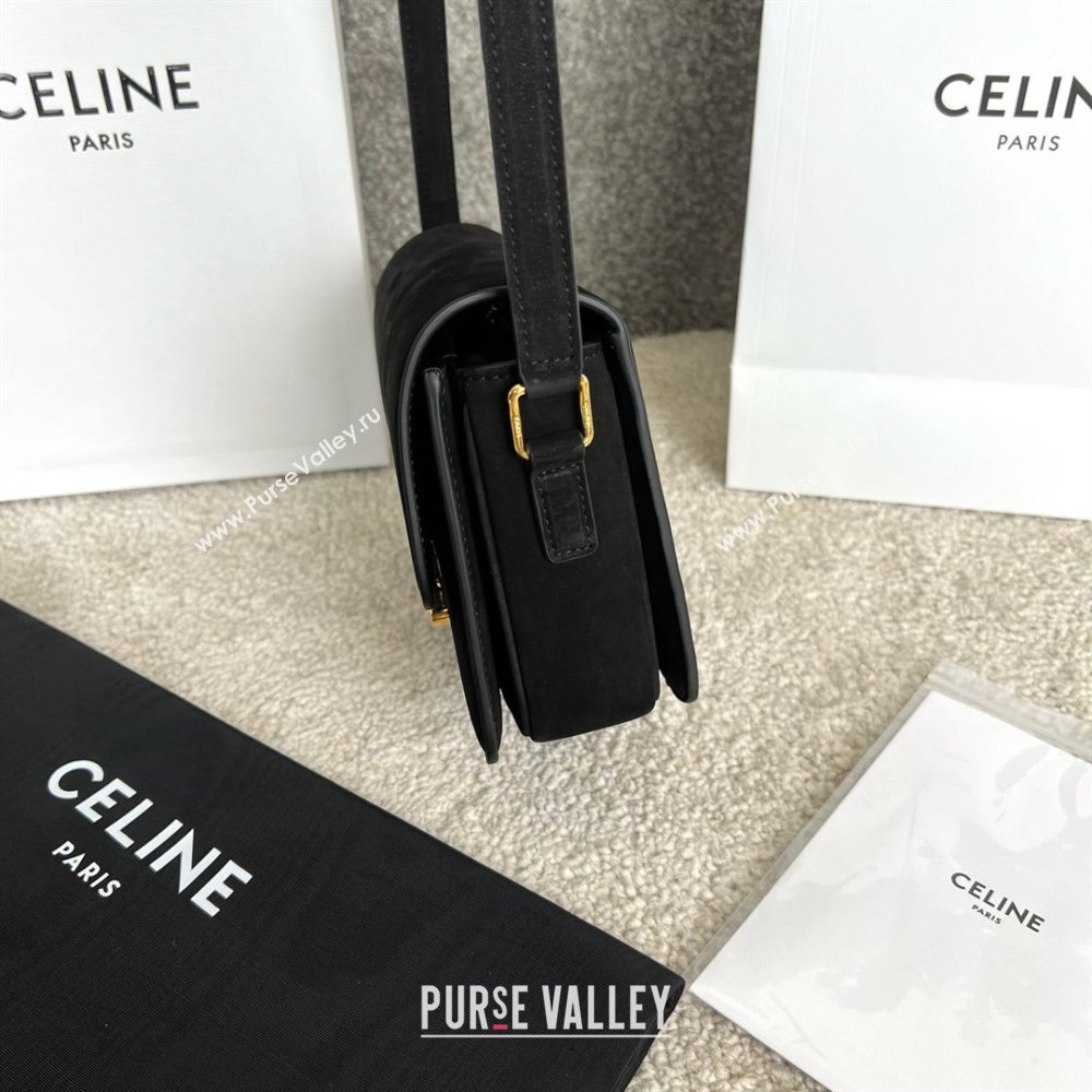 Celine Teen Classique Triomphe Shoulder Bag in Suede Black 2025 188423 (BL-25102401)