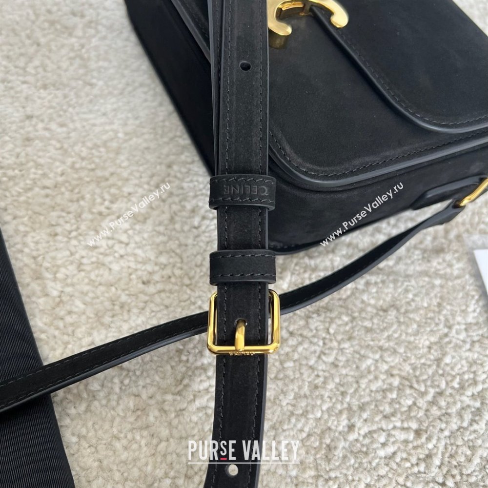 Celine Teen Classique Triomphe Shoulder Bag in Suede Black 2025 188423 (BL-25102401)
