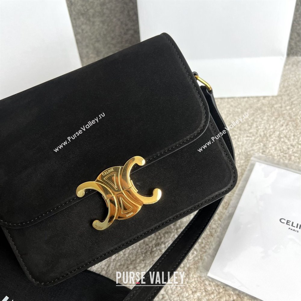 Celine Teen Classique Triomphe Shoulder Bag in Suede Black 2025 188423 (BL-25102401)